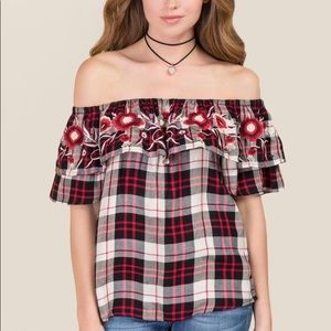 Francesca’s Embroidered Off the Shoulder Top